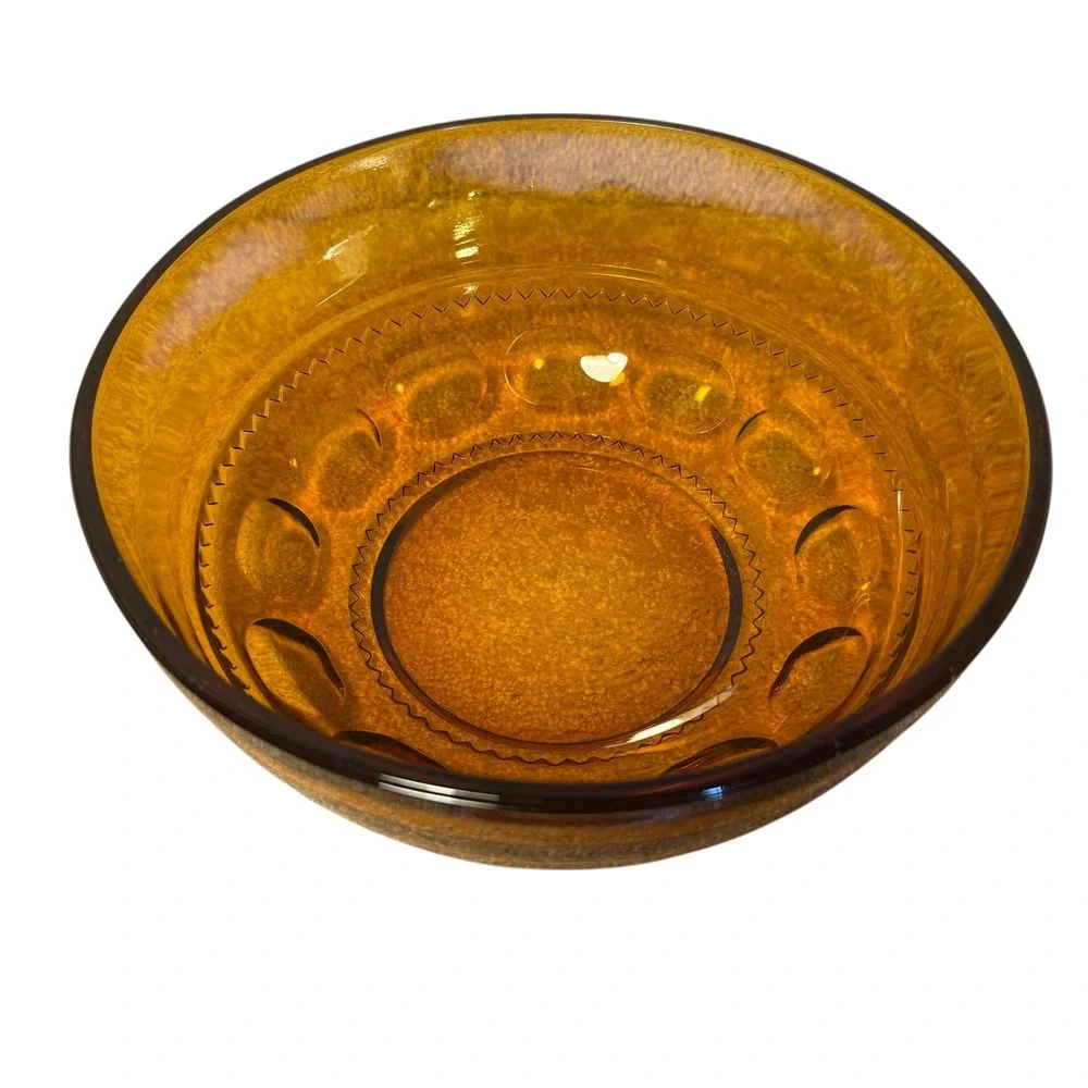 Vintage Amber King's Crown Thumbprint Glass Bowl Embossed Pattern Serving‎ Dish